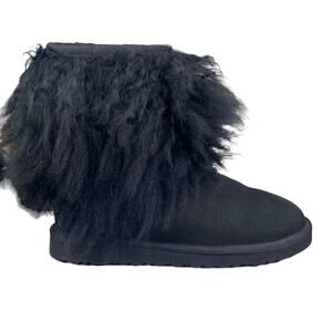 UGG Lida Mongolian Black Suede Shearling Fur Cuff Classic Boot Size US 6